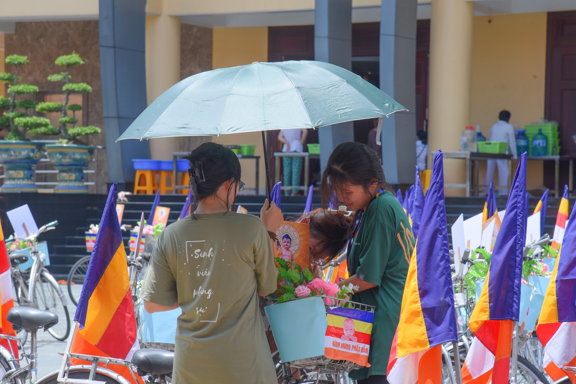 Parade of bicycles decorated with flowers to welcome the Buddha's Birthday (Buddhist Calendar 2567 - Solar Calendar 2023)