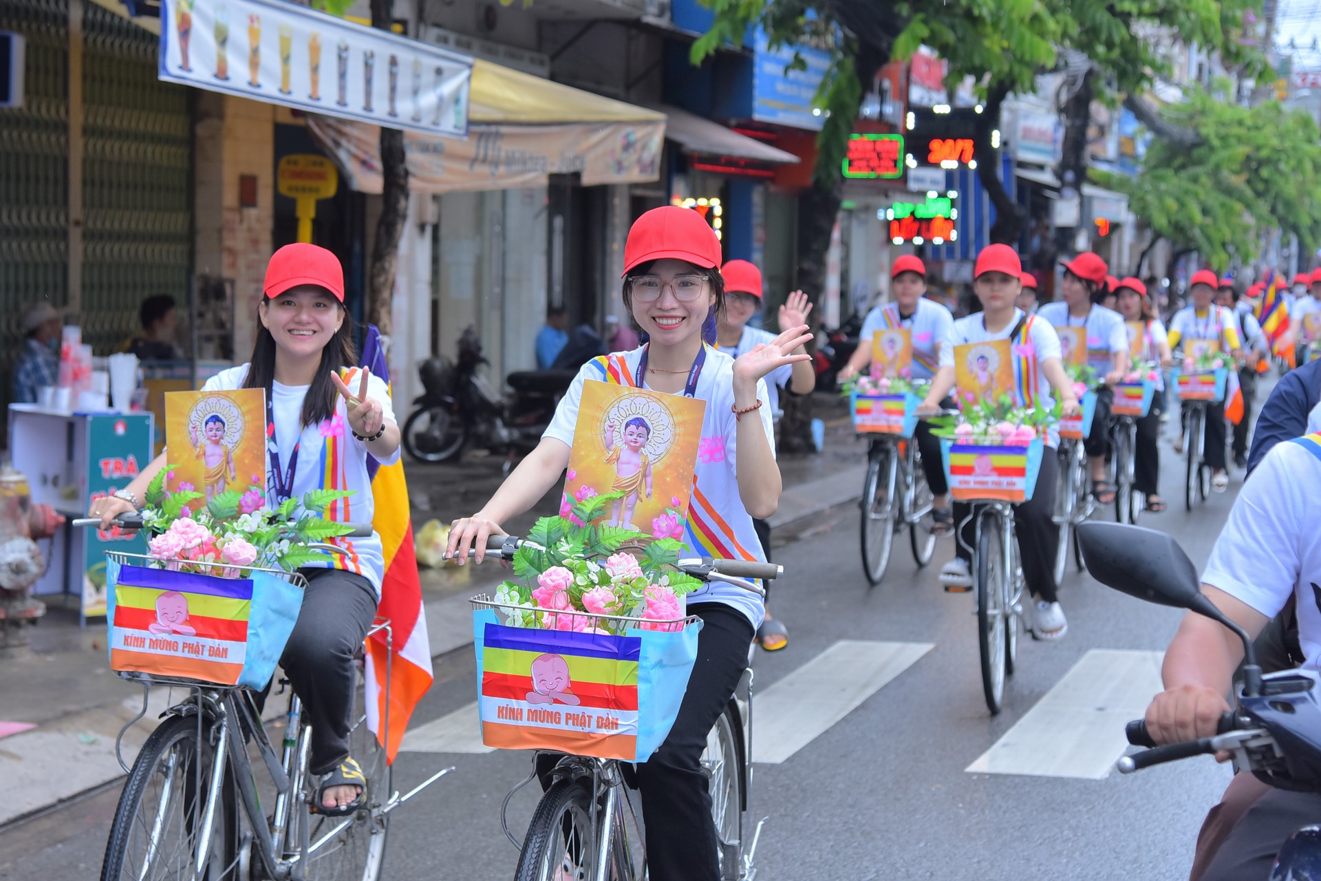 Parade of bicycles decorated with flowers to welcome the Buddha's Birthday (Buddhist Calendar 2567 - Solar Calendar 2023)