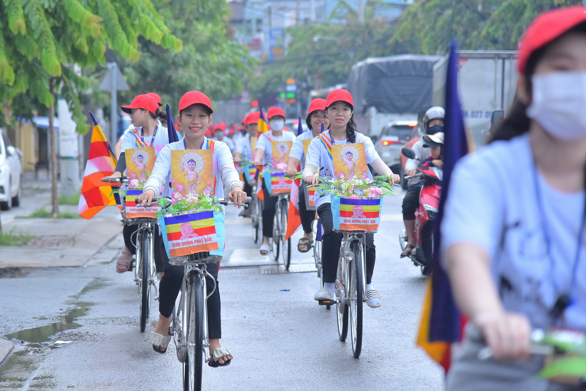 Parade of bicycles decorated with flowers to welcome the Buddha's Birthday (Buddhist Calendar 2567 - Solar Calendar 2023)