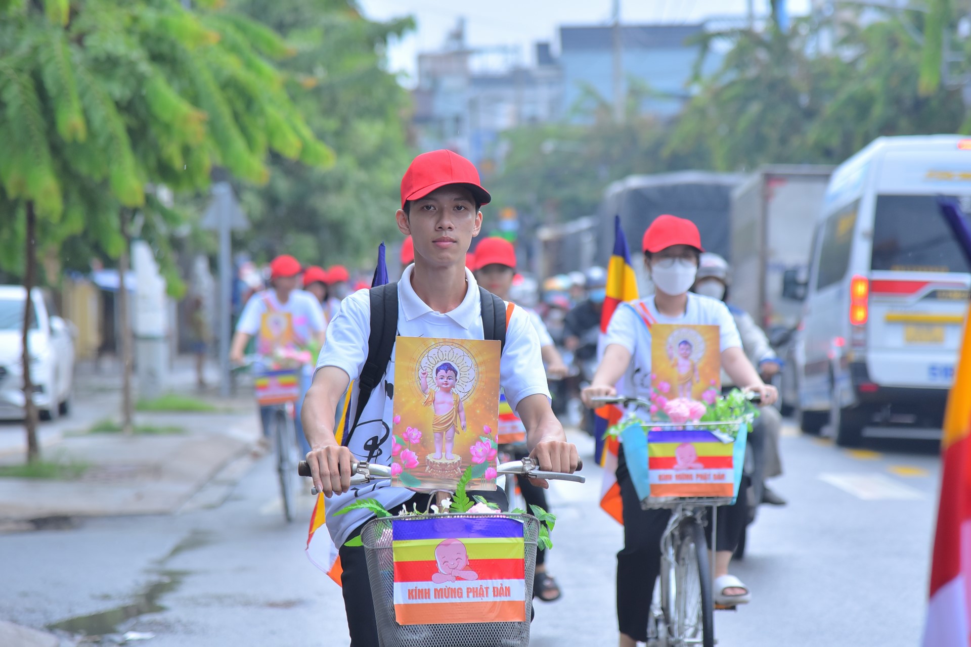 Parade of bicycles decorated with flowers to welcome the Buddha's Birthday (Buddhist Calendar 2567 - Solar Calendar 2023)