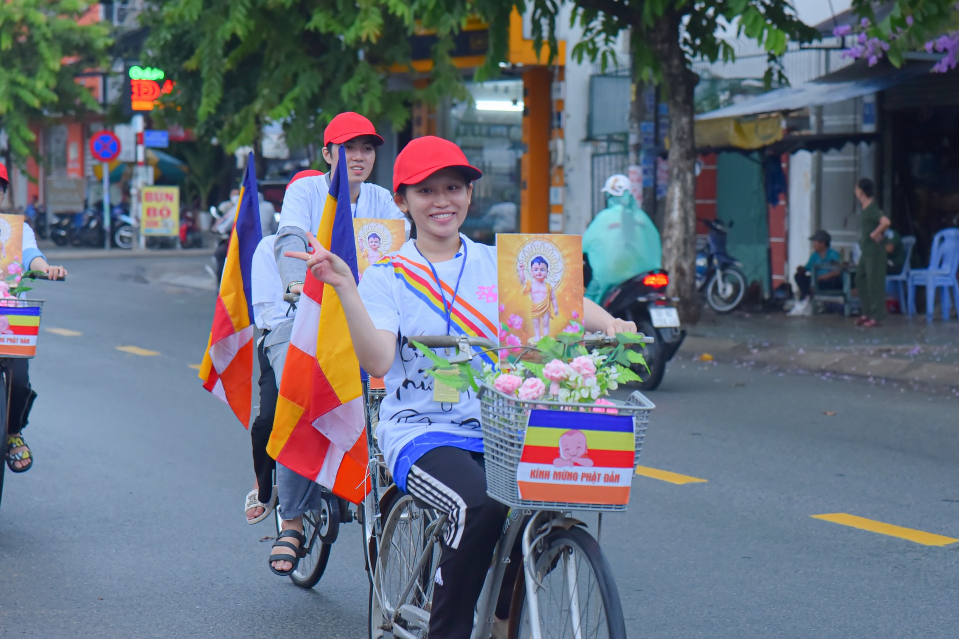 Parade of bicycles decorated with flowers to welcome the Buddha's Birthday (Buddhist Calendar 2567 - Solar Calendar 2023)