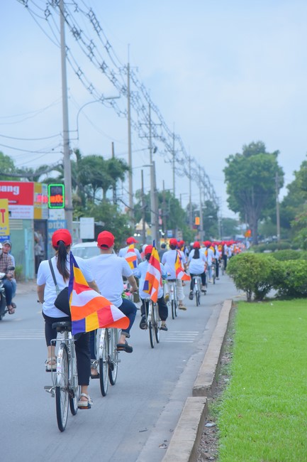 Parade of bicycles decorated with flowers to welcome the Buddha's Birthday (Buddhist Calendar 2567 - Solar Calendar 2023)
