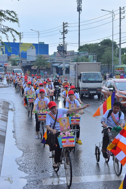 Parade of bicycles decorated with flowers to welcome the Buddha's Birthday (Buddhist Calendar 2567 - Solar Calendar 2023)