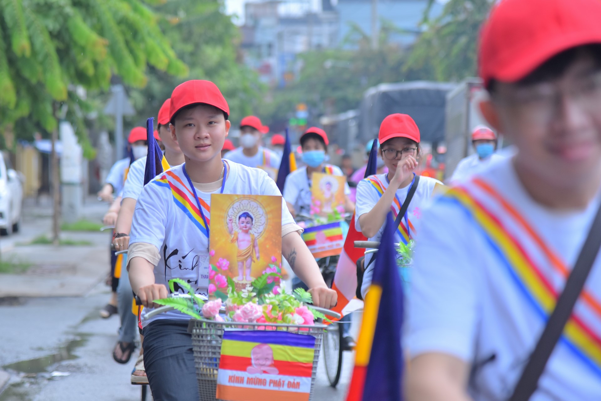 Parade of bicycles decorated with flowers to welcome the Buddha's Birthday (Buddhist Calendar 2567 - Solar Calendar 2023)