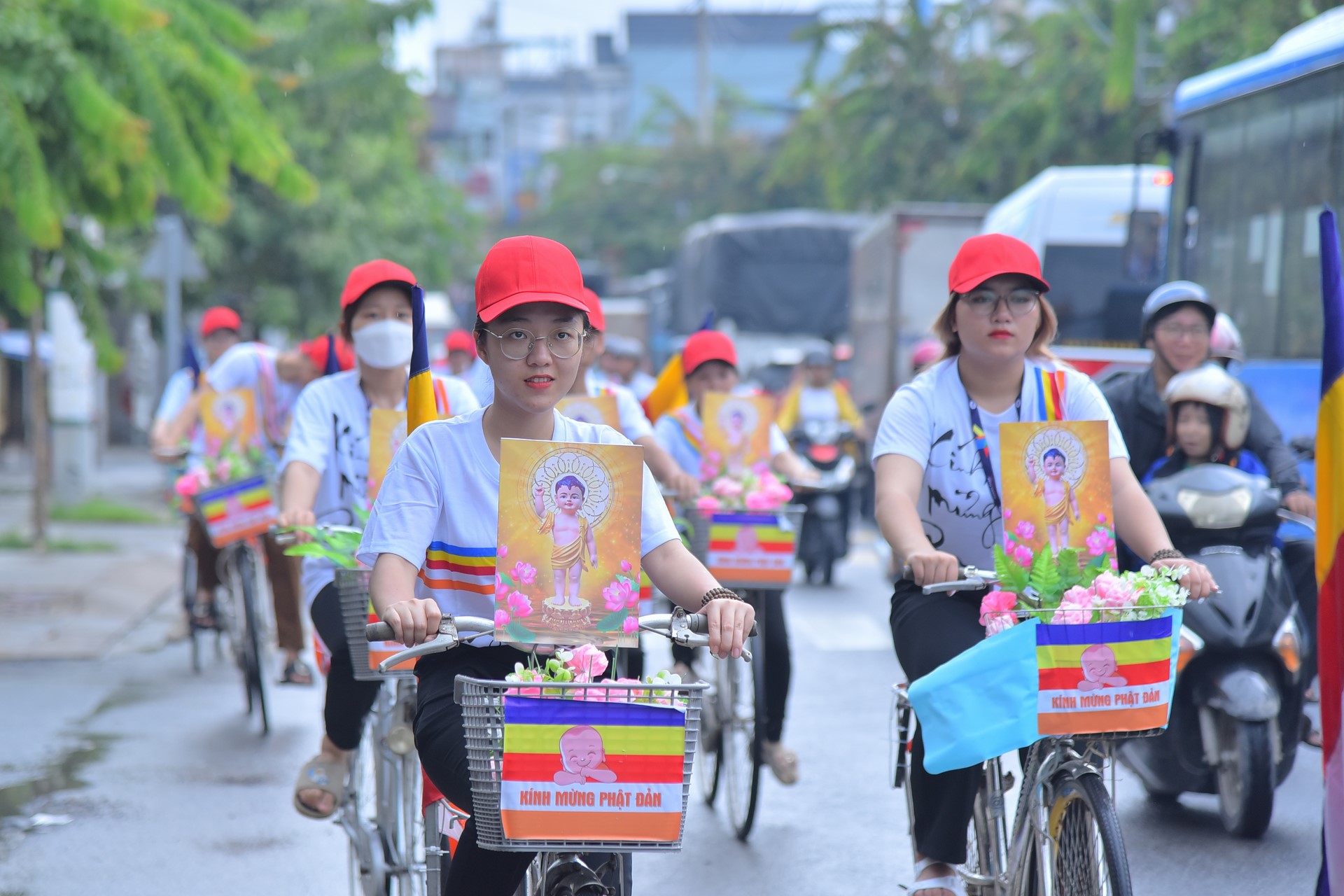 Parade of bicycles decorated with flowers to welcome the Buddha's Birthday (Buddhist Calendar 2567 - Solar Calendar 2023)