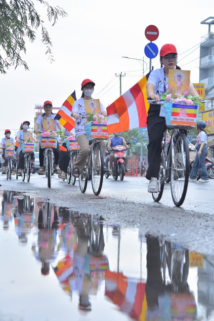 Parade of bicycles decorated with flowers to welcome the Buddha's Birthday (Buddhist Calendar 2567 - Solar Calendar 2023)