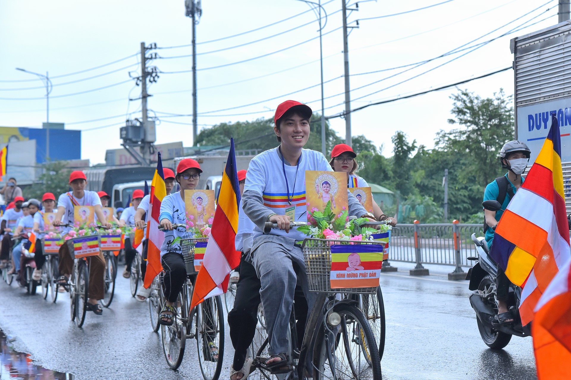 Parade of bicycles decorated with flowers to welcome the Buddha's Birthday (Buddhist Calendar 2567 - Solar Calendar 2023)