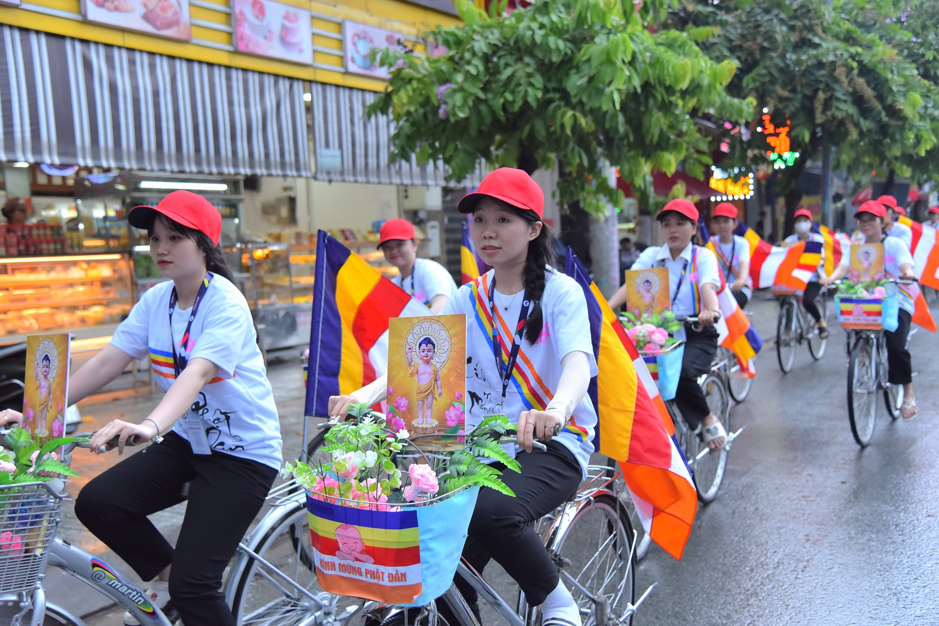Parade of bicycles decorated with flowers to welcome the Buddha's Birthday (Buddhist Calendar 2567 - Solar Calendar 2023)