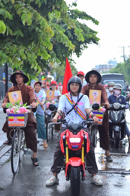 Parade of bicycles decorated with flowers to welcome the Buddha's Birthday (Buddhist Calendar 2567 - Solar Calendar 2023)