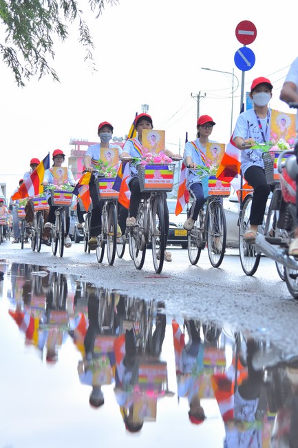 Parade of bicycles decorated with flowers to welcome the Buddha's Birthday (Buddhist Calendar 2567 - Solar Calendar 2023)