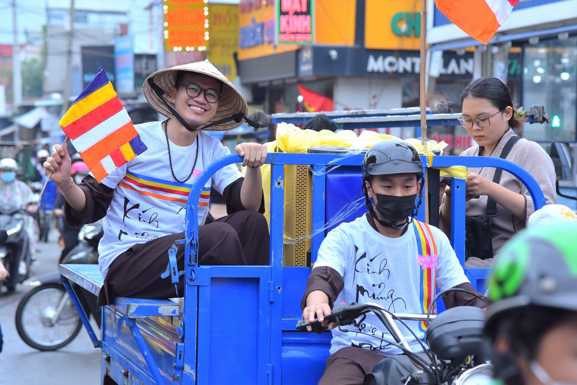 Parade of bicycles decorated with flowers to welcome the Buddha's Birthday (Buddhist Calendar 2567 - Solar Calendar 2023)
