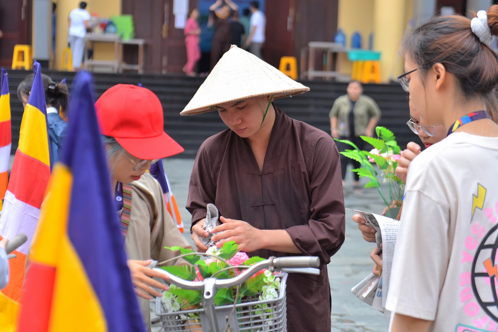 Parade of bicycles decorated with flowers to welcome the Buddha's Birthday (Buddhist Calendar 2567 - Solar Calendar 2023)
