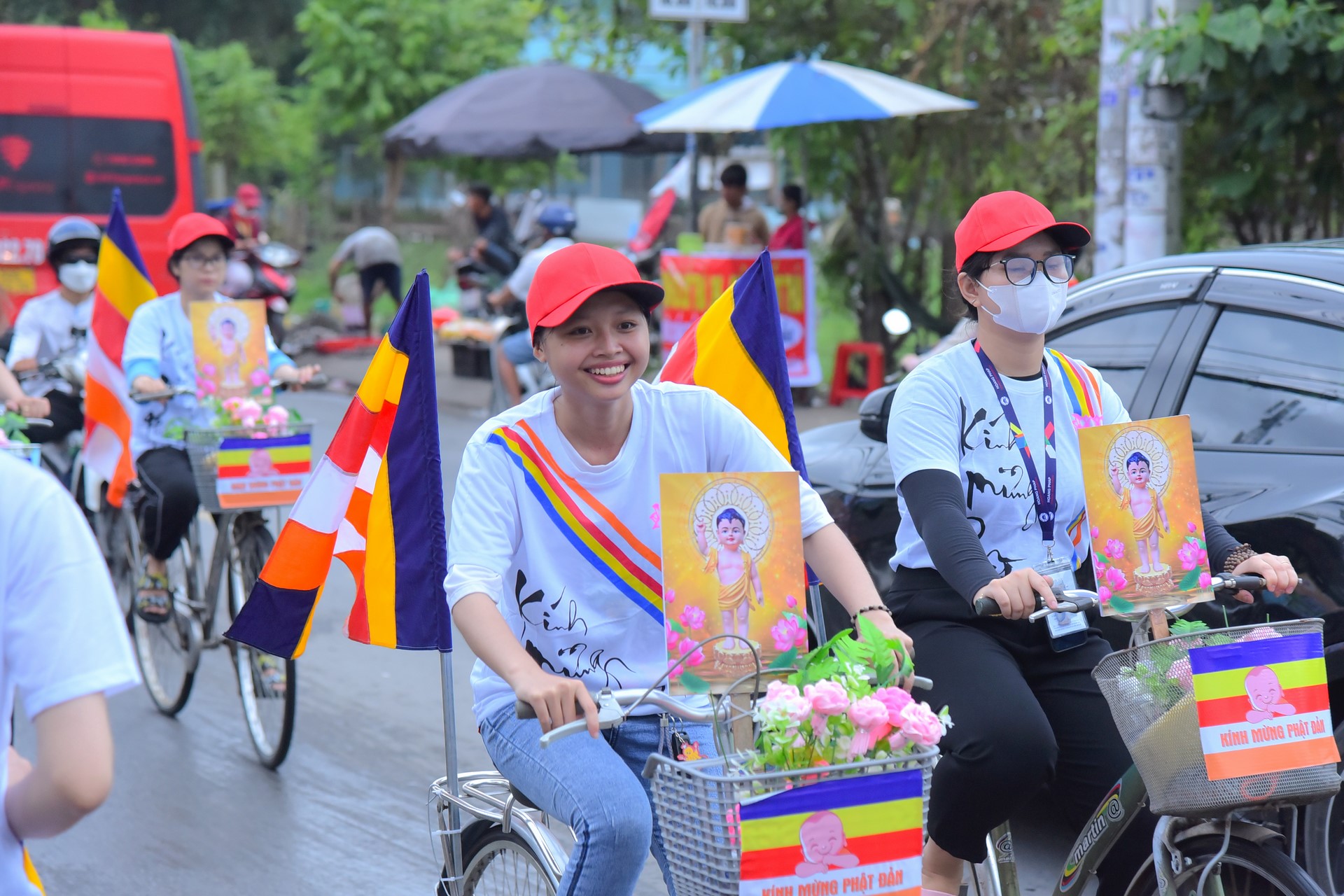 Parade of bicycles decorated with flowers to welcome the Buddha's Birthday (Buddhist Calendar 2567 - Solar Calendar 2023)