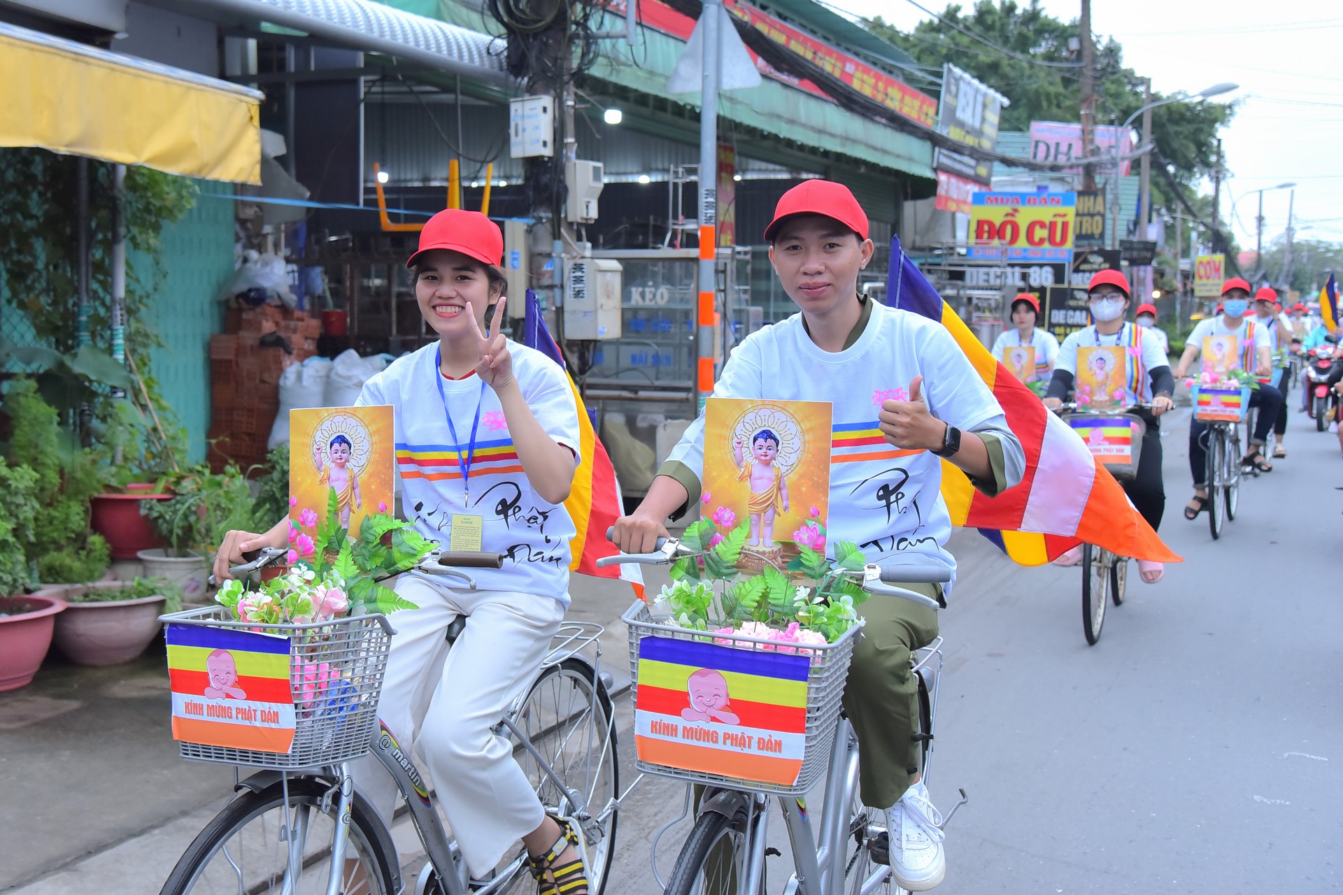 Parade of bicycles decorated with flowers to welcome the Buddha's Birthday (Buddhist Calendar 2567 - Solar Calendar 2023)