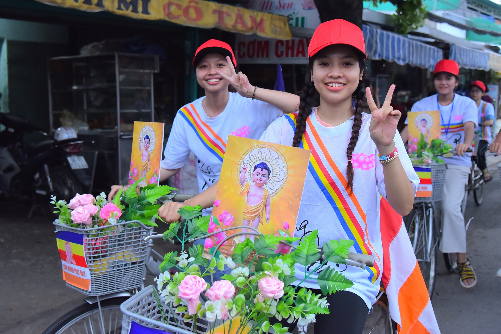 Parade of bicycles decorated with flowers to welcome the Buddha's Birthday (Buddhist Calendar 2567 - Solar Calendar 2023)
