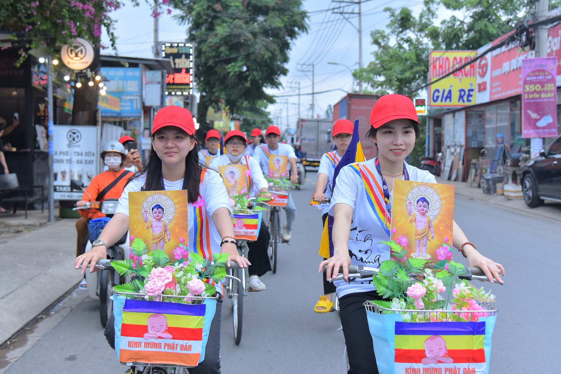 Parade of bicycles decorated with flowers to welcome the Buddha's Birthday (Buddhist Calendar 2567 - Solar Calendar 2023)