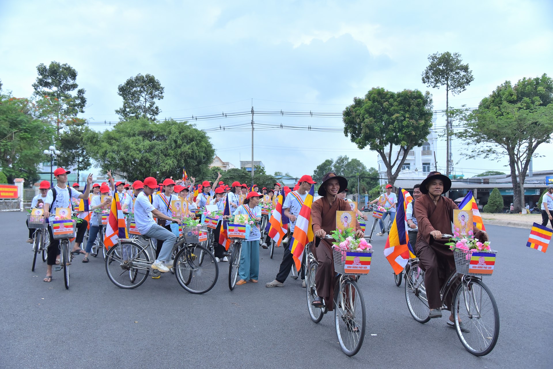 Parade of bicycles decorated with flowers to welcome the Buddha's Birthday (Buddhist Calendar 2567 - Solar Calendar 2023)