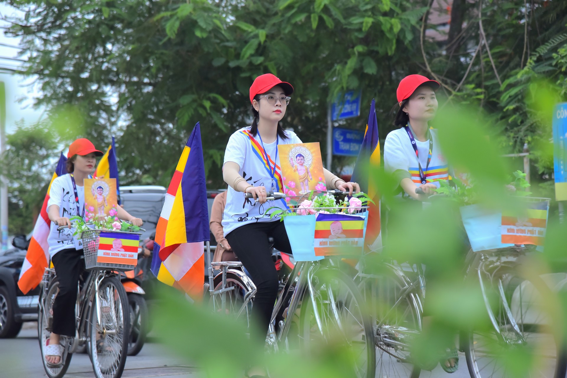 Parade of bicycles decorated with flowers to welcome the Buddha's Birthday (Buddhist Calendar 2567 - Solar Calendar 2023)