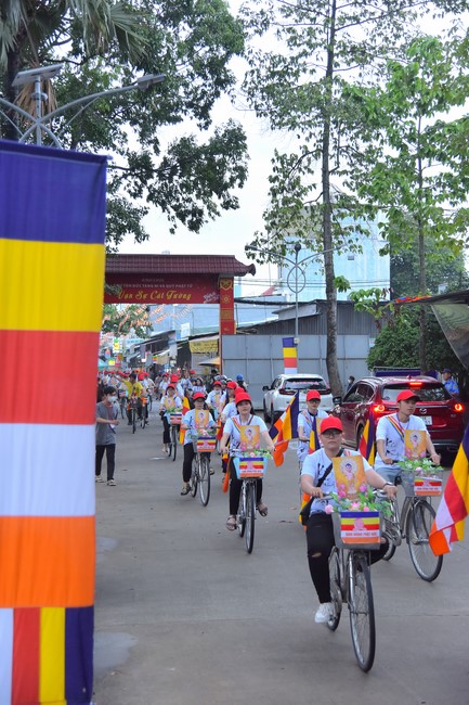 Parade of bicycles decorated with flowers to welcome the Buddha's Birthday (Buddhist Calendar 2567 - Solar Calendar 2023)