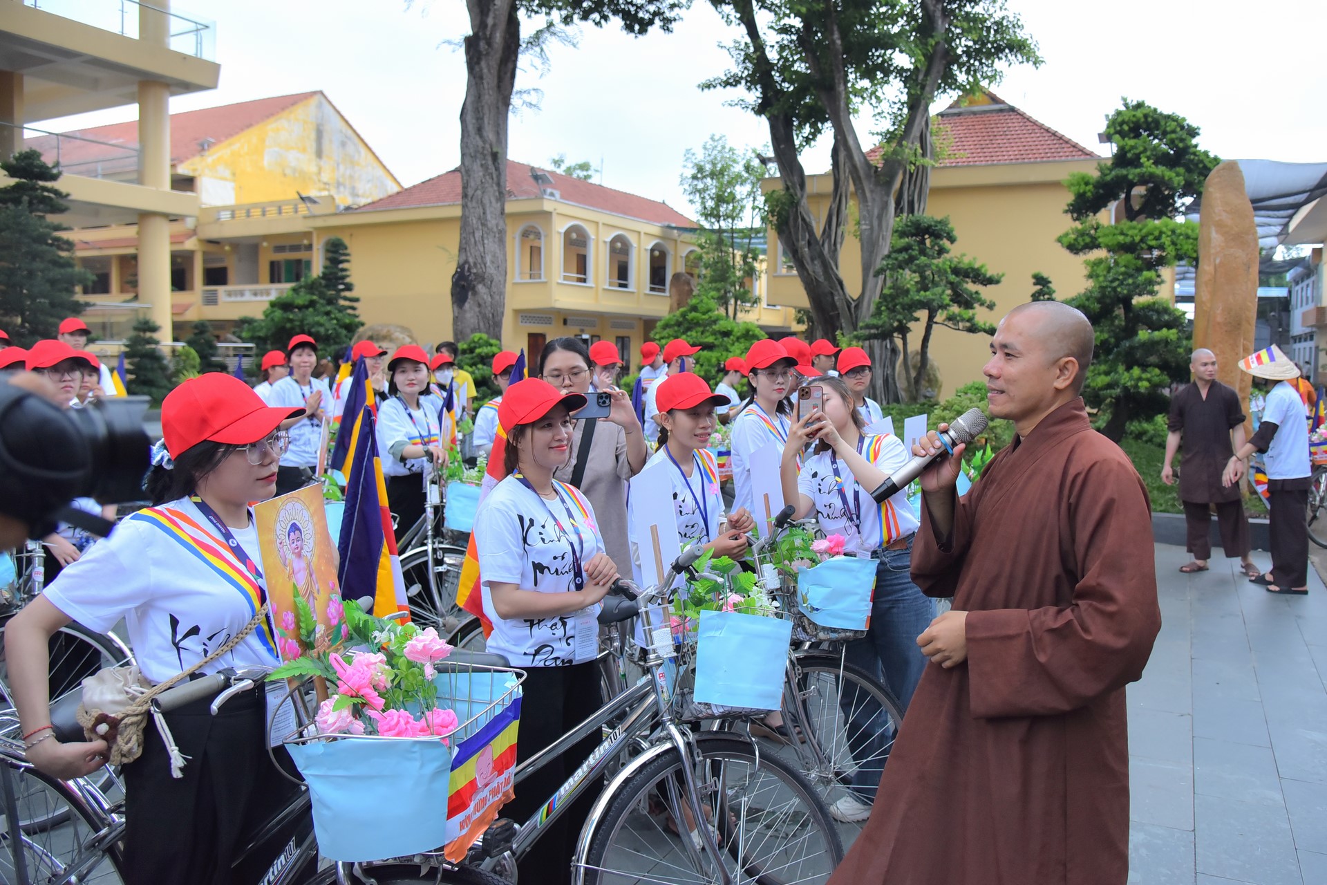 Parade of bicycles decorated with flowers to welcome the Buddha's Birthday (Buddhist Calendar 2567 - Solar Calendar 2023)