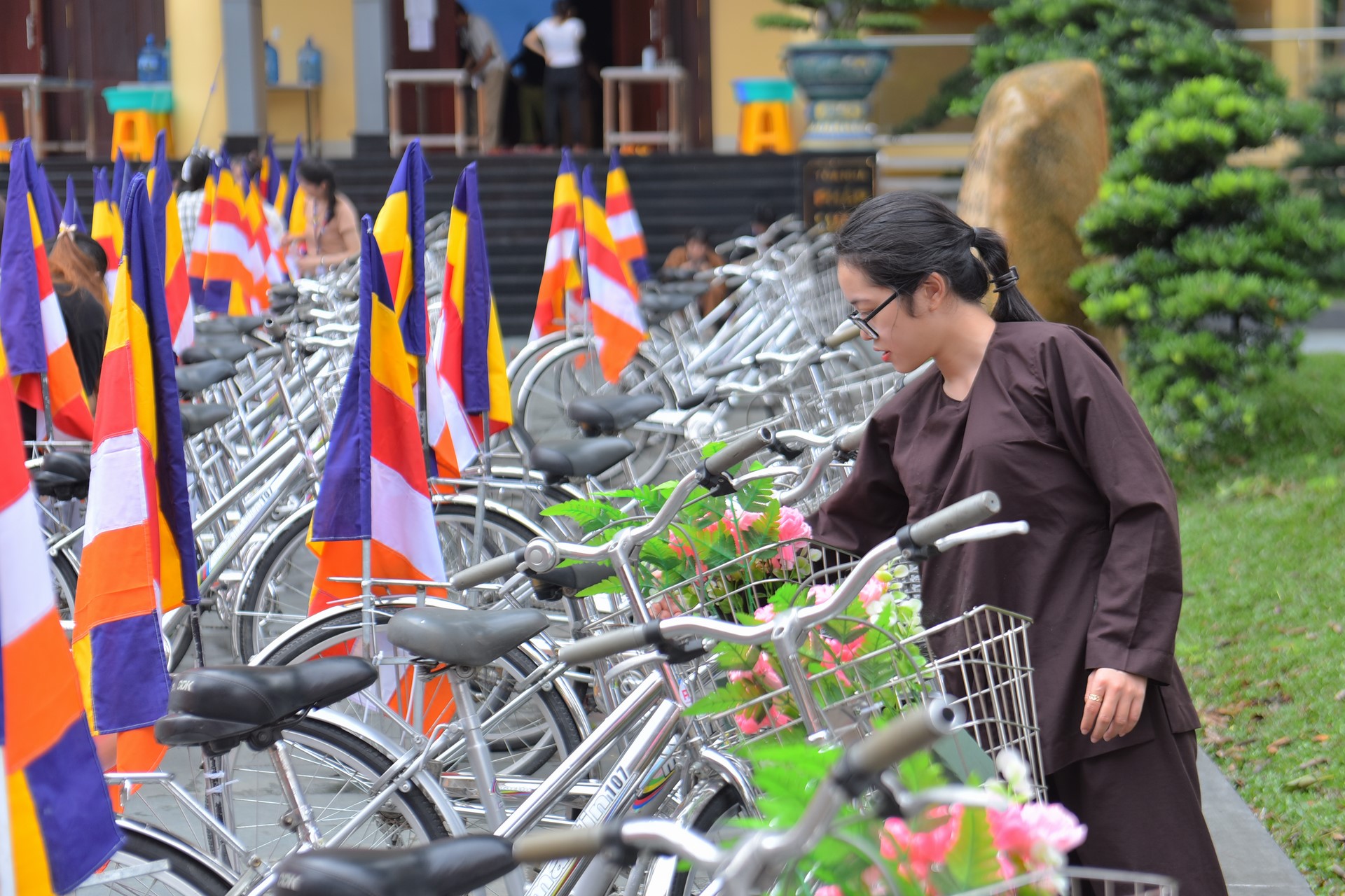 Parade of bicycles decorated with flowers to welcome the Buddha's Birthday (Buddhist Calendar 2567 - Solar Calendar 2023)