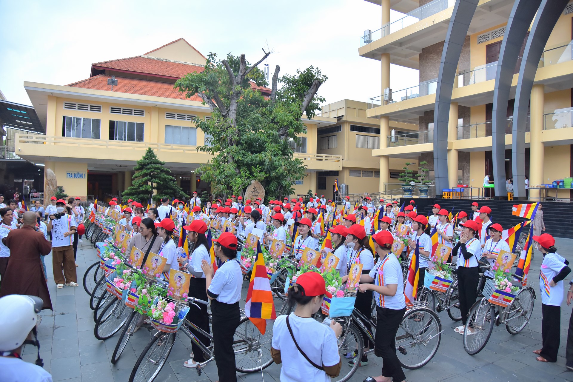 Parade of bicycles decorated with flowers to welcome the Buddha's Birthday (Buddhist Calendar 2567 - Solar Calendar 2023)