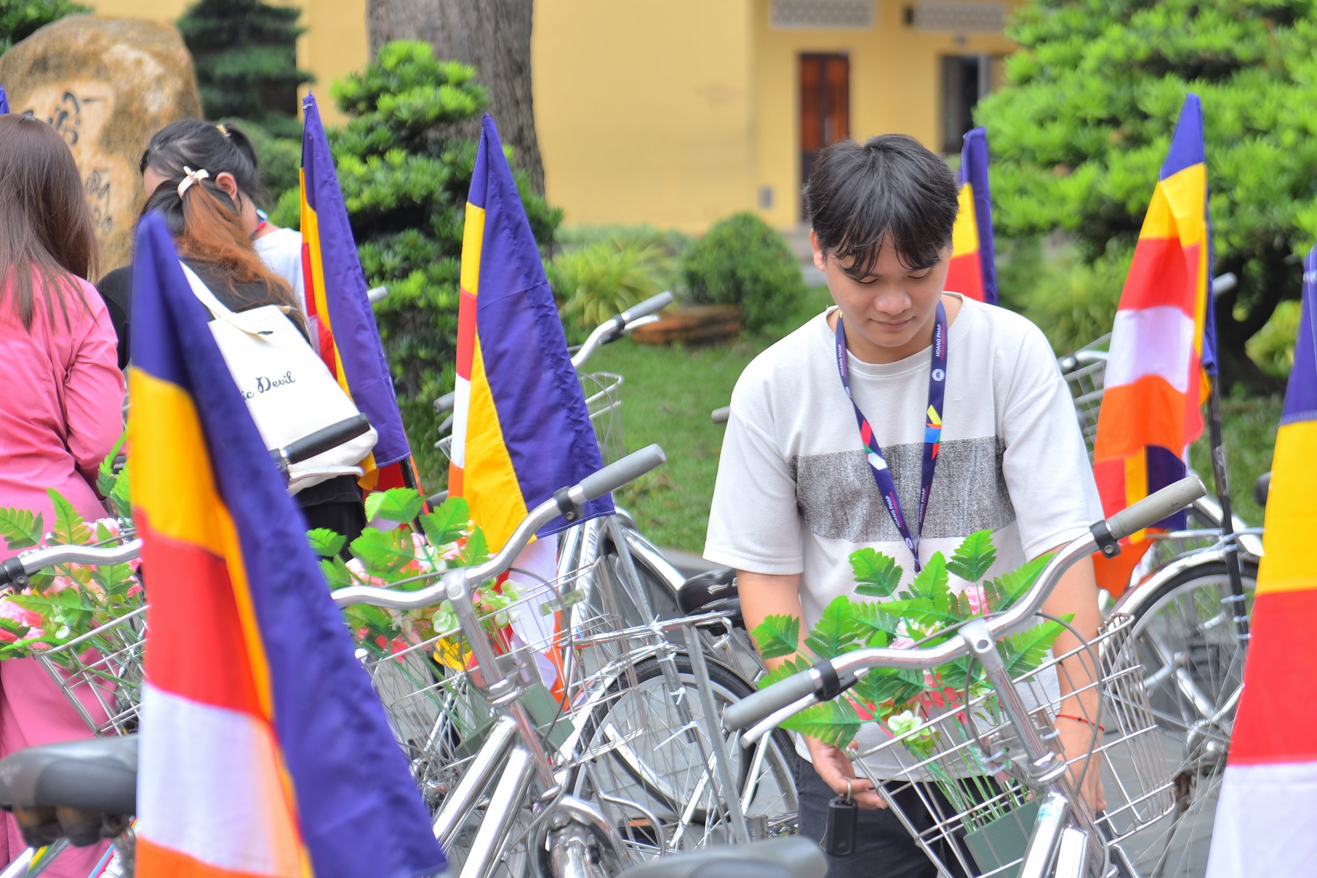 Parade of bicycles decorated with flowers to welcome the Buddha's Birthday (Buddhist Calendar 2567 - Solar Calendar 2023)