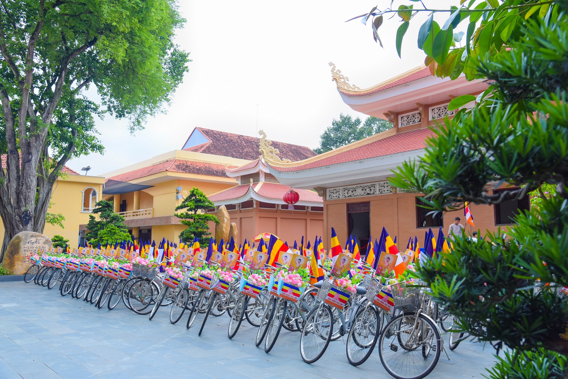 Parade of bicycles decorated with flowers to welcome the Buddha's Birthday (Buddhist Calendar 2567 - Solar Calendar 2023)