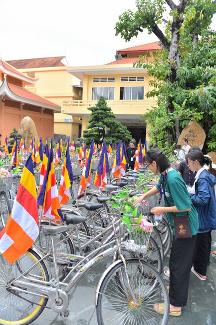 Parade of bicycles decorated with flowers to welcome the Buddha's Birthday (Buddhist Calendar 2567 - Solar Calendar 2023)