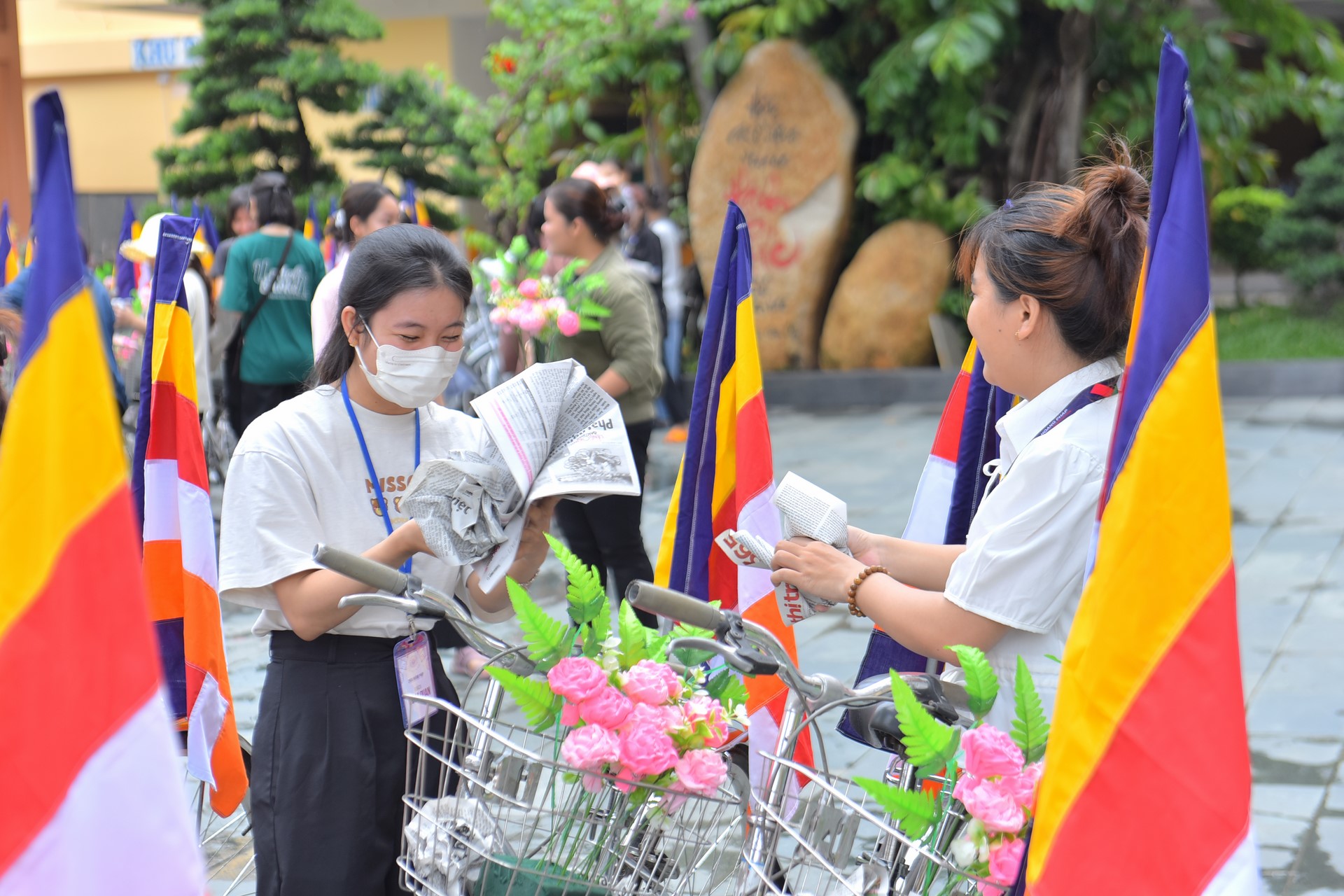 Parade of bicycles decorated with flowers to welcome the Buddha's Birthday (Buddhist Calendar 2567 - Solar Calendar 2023)