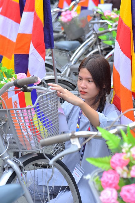 Parade of bicycles decorated with flowers to welcome the Buddha's Birthday (Buddhist Calendar 2567 - Solar Calendar 2023)