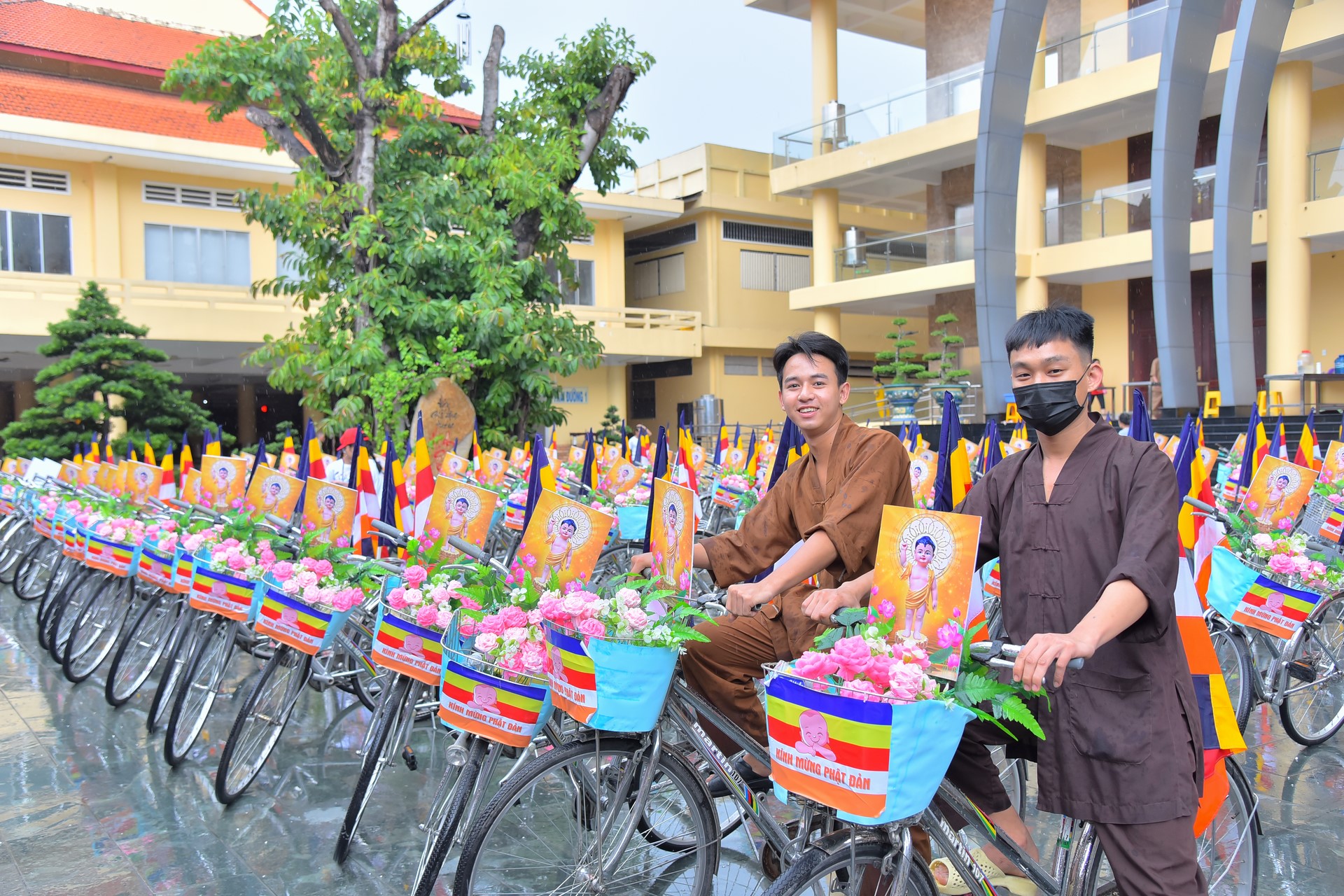 Parade of bicycles decorated with flowers to welcome the Buddha's Birthday (Buddhist Calendar 2567 - Solar Calendar 2023)
