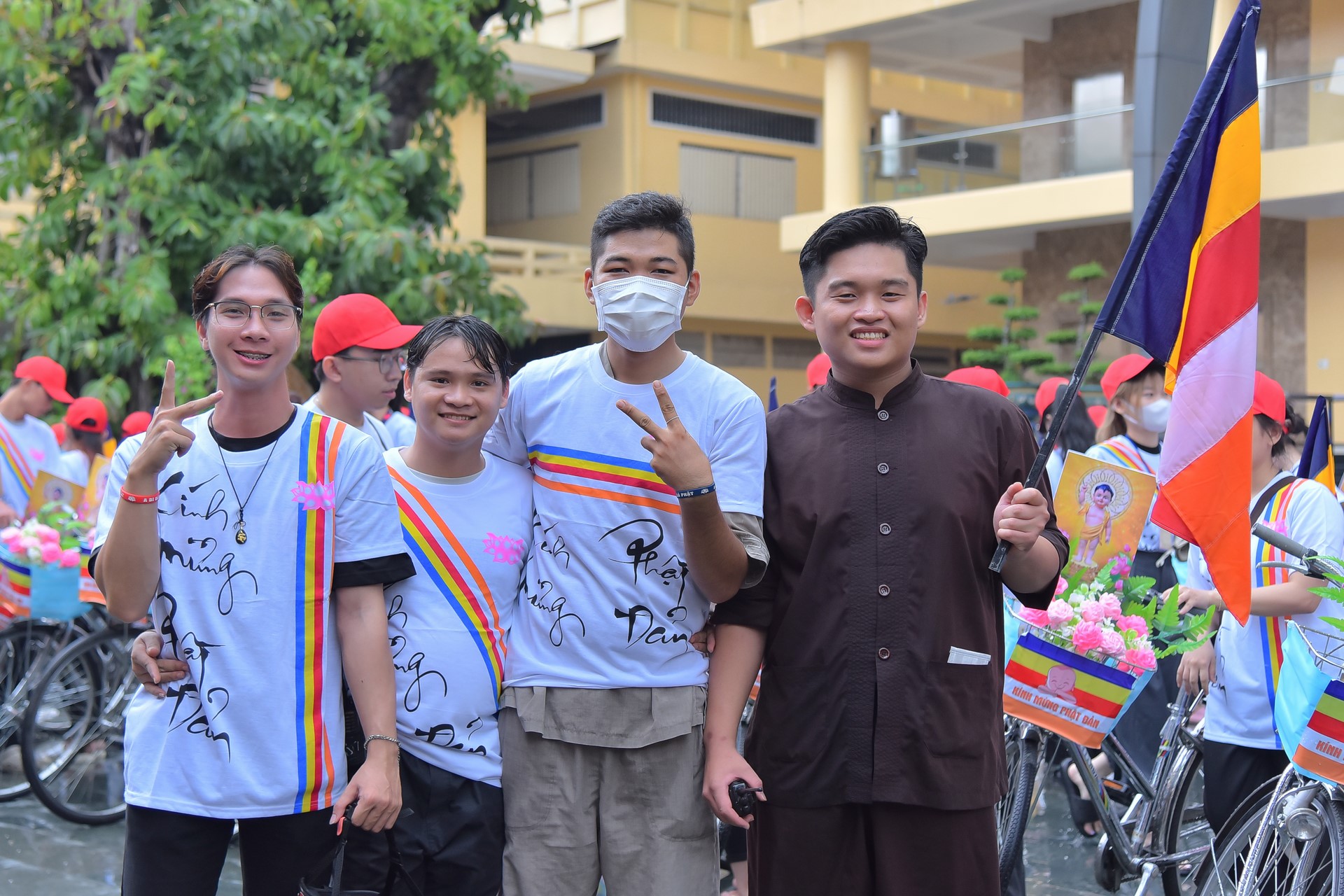 Parade of bicycles decorated with flowers to welcome the Buddha's Birthday (Buddhist Calendar 2567 - Solar Calendar 2023)