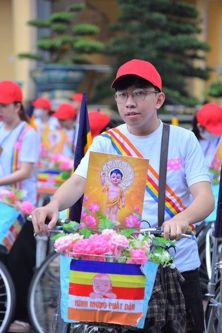 Parade of bicycles decorated with flowers to welcome the Buddha's Birthday (Buddhist Calendar 2567 - Solar Calendar 2023)