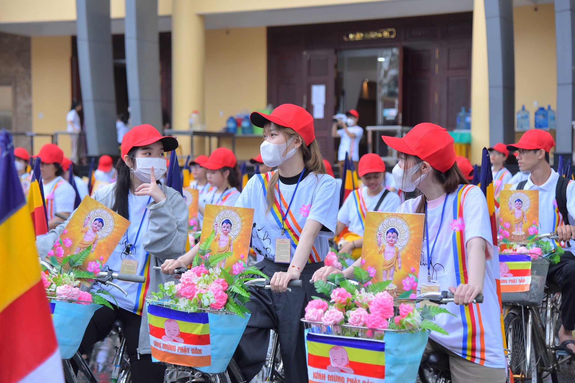 Parade of bicycles decorated with flowers to welcome the Buddha's Birthday (Buddhist Calendar 2567 - Solar Calendar 2023)