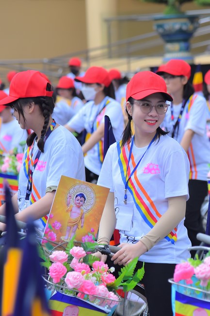 Parade of bicycles decorated with flowers to welcome the Buddha's Birthday (Buddhist Calendar 2567 - Solar Calendar 2023)