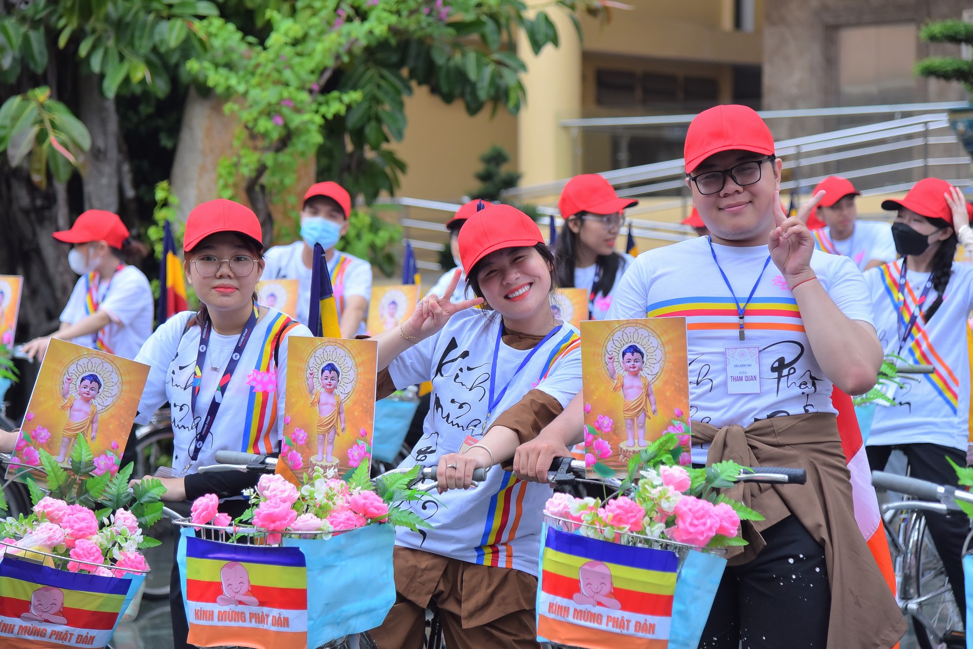 Parade of bicycles decorated with flowers to welcome the Buddha's Birthday (Buddhist Calendar 2567 - Solar Calendar 2023)