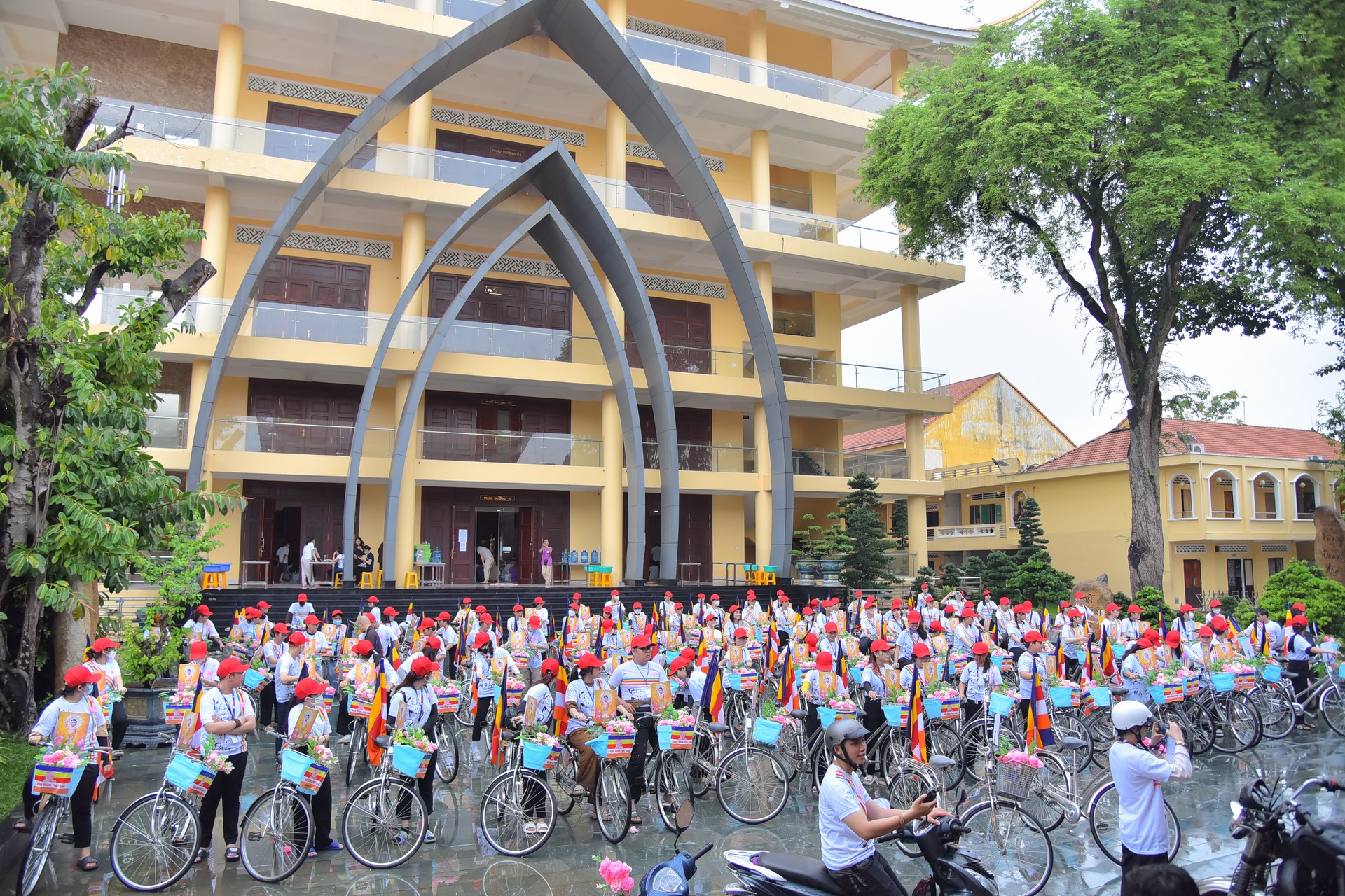 Parade of bicycles decorated with flowers to welcome the Buddha's Birthday (Buddhist Calendar 2567 - Solar Calendar 2023)