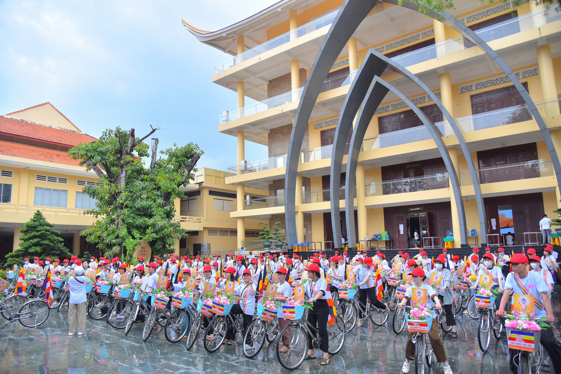 Parade of bicycles decorated with flowers to welcome the Buddha's Birthday (Buddhist Calendar 2567 - Solar Calendar 2023)