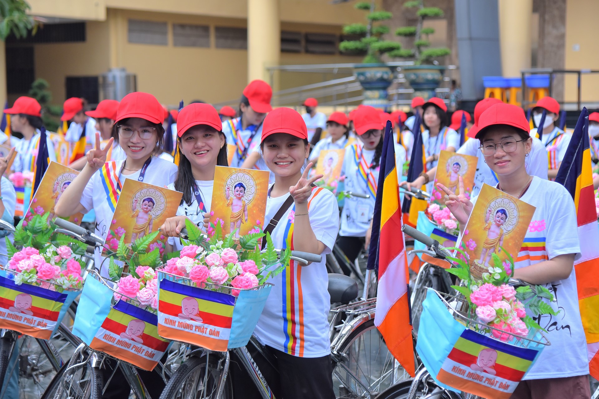 Parade of bicycles decorated with flowers to welcome the Buddha's Birthday (Buddhist Calendar 2567 - Solar Calendar 2023)