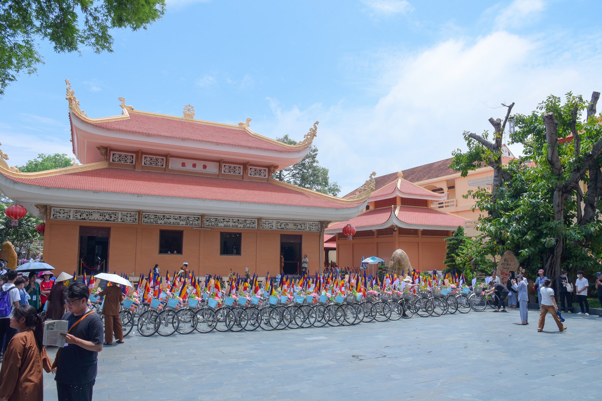 Parade of bicycles decorated with flowers to welcome the Buddha's Birthday (Buddhist Calendar 2567 - Solar Calendar 2023)