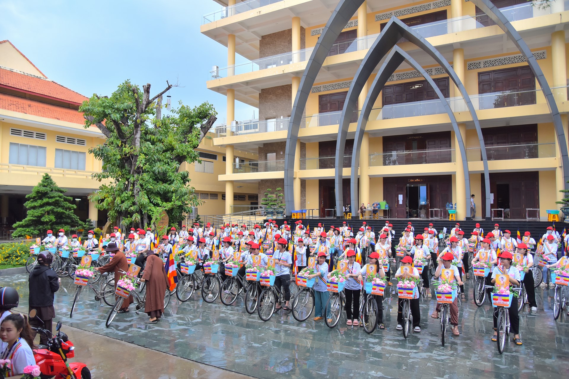 Parade of bicycles decorated with flowers to welcome the Buddha's Birthday (Buddhist Calendar 2567 - Solar Calendar 2023)