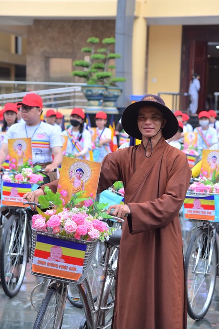 Parade of bicycles decorated with flowers to welcome the Buddha's Birthday (Buddhist Calendar 2567 - Solar Calendar 2023)