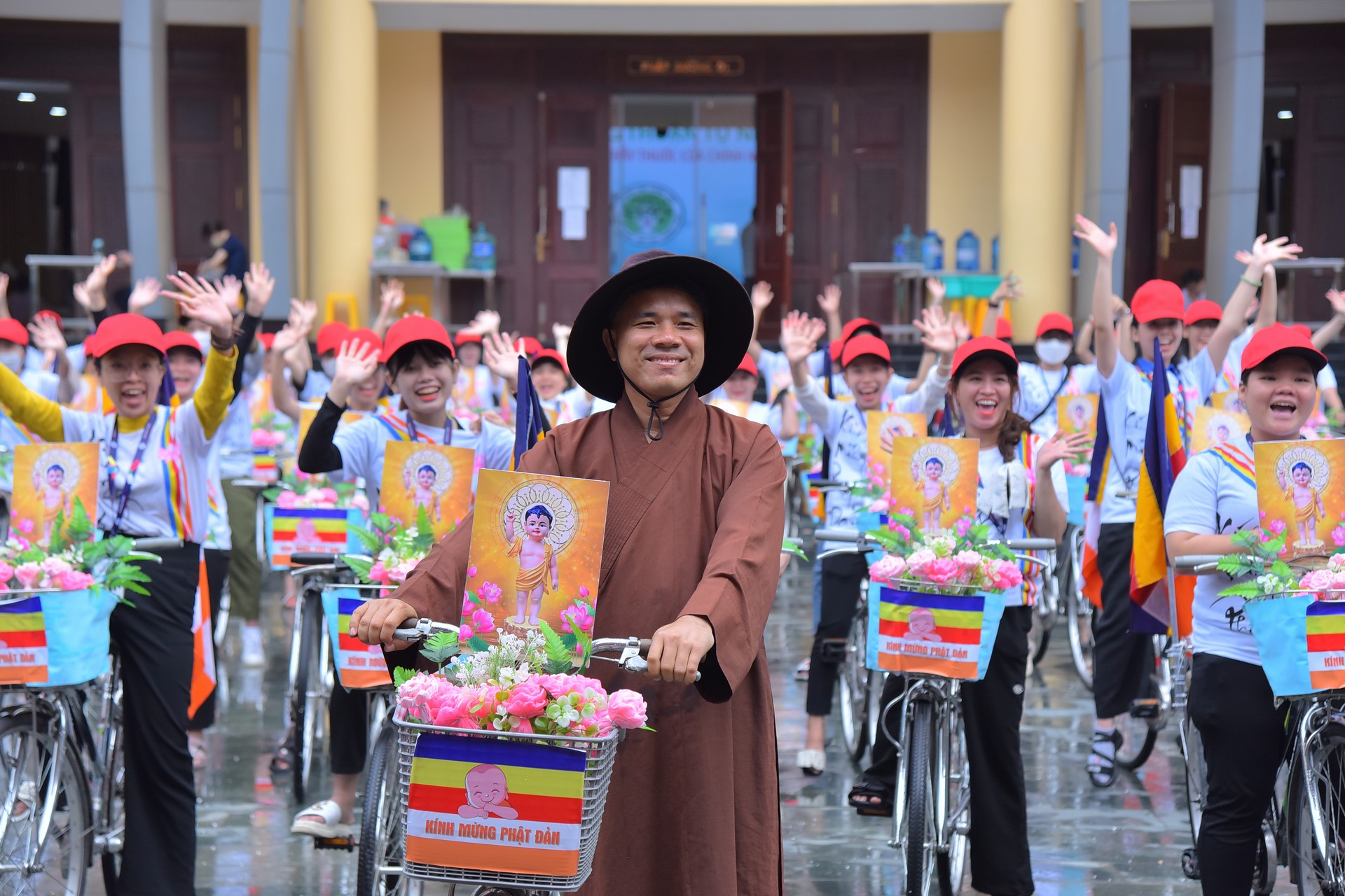 Parade of bicycles decorated with flowers to welcome the Buddha's Birthday (Buddhist Calendar 2567 - Solar Calendar 2023)
