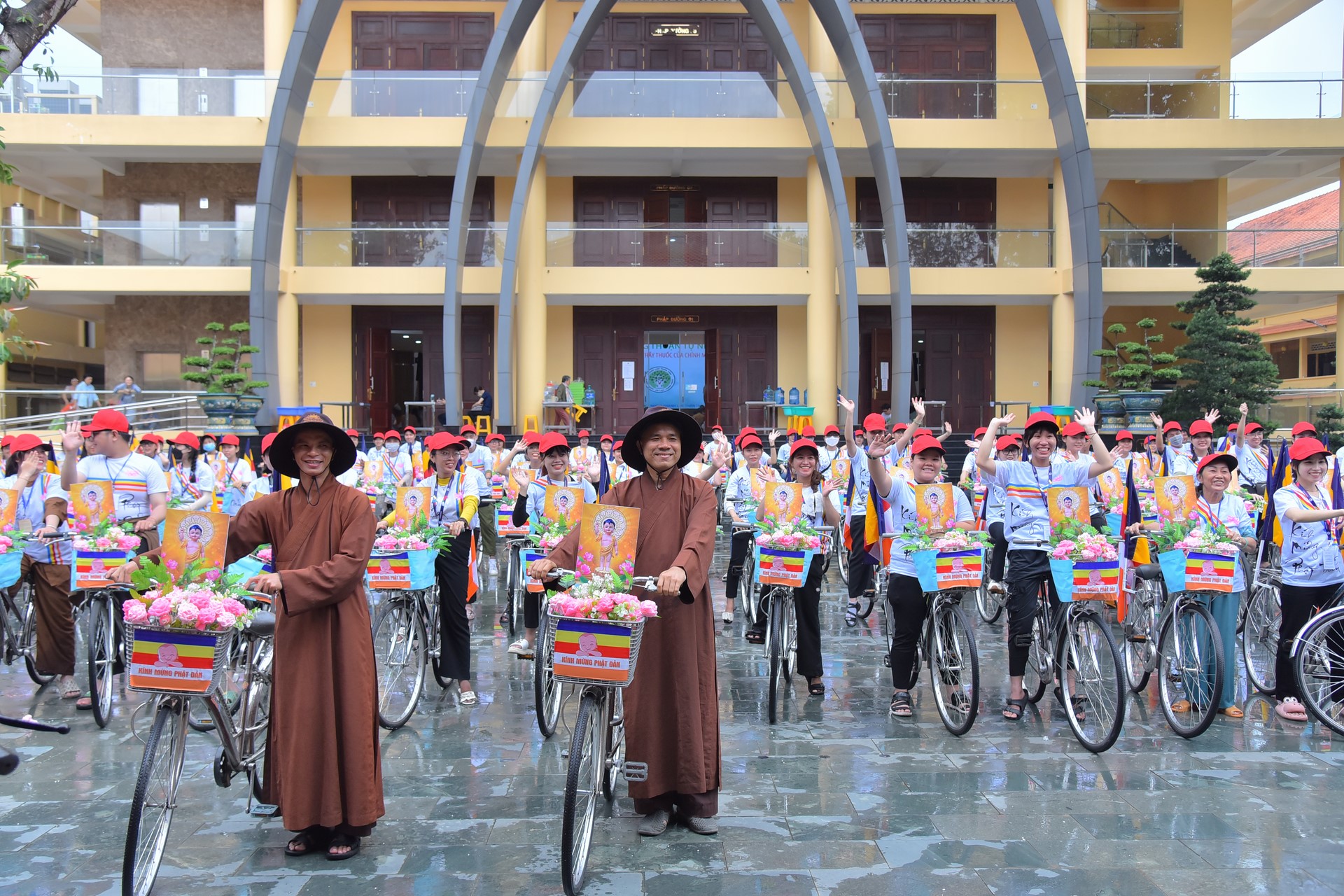 Parade of bicycles decorated with flowers to welcome the Buddha's Birthday (Buddhist Calendar 2567 - Solar Calendar 2023)