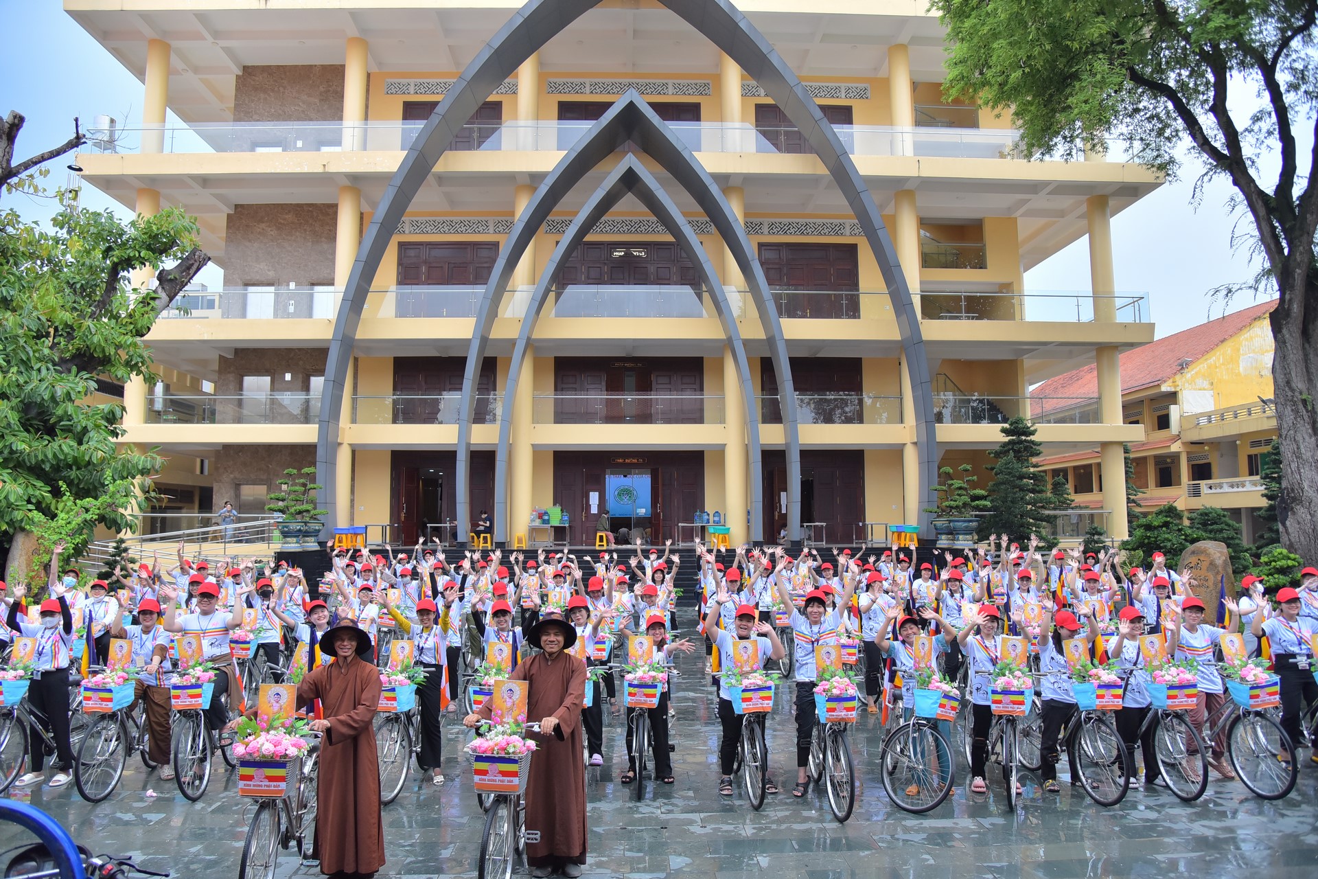Parade of bicycles decorated with flowers to welcome the Buddha's Birthday (Buddhist Calendar 2567 - Solar Calendar 2023)