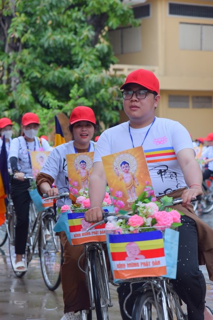 Parade of bicycles decorated with flowers to welcome the Buddha's Birthday (Buddhist Calendar 2567 - Solar Calendar 2023)