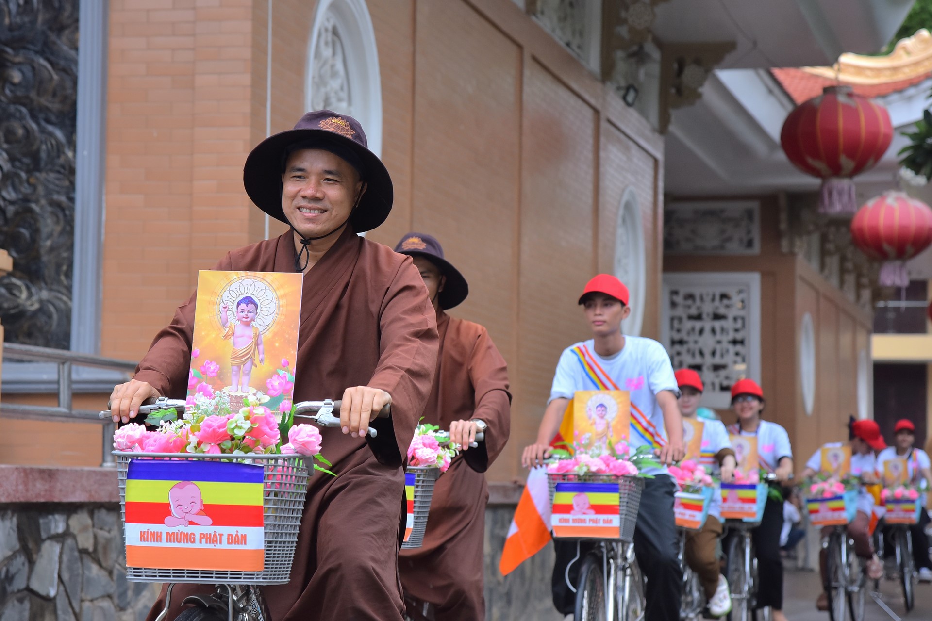Parade of bicycles decorated with flowers to welcome the Buddha's Birthday (Buddhist Calendar 2567 - Solar Calendar 2023)