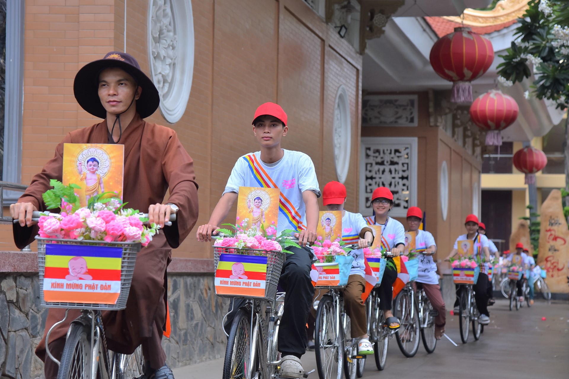 Parade of bicycles decorated with flowers to welcome the Buddha's Birthday (Buddhist Calendar 2567 - Solar Calendar 2023)