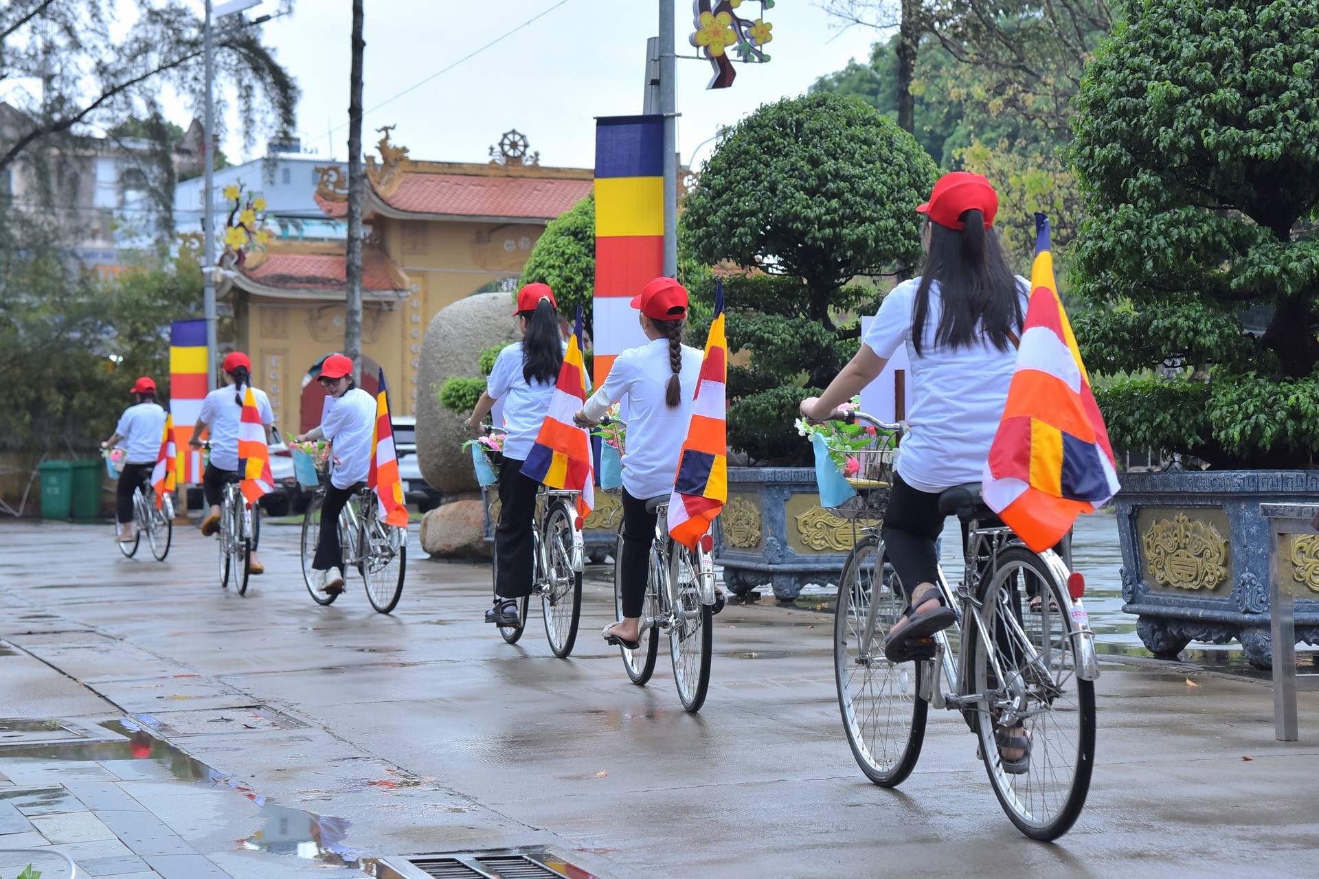 Parade of bicycles decorated with flowers to welcome the Buddha's Birthday (Buddhist Calendar 2567 - Solar Calendar 2023)